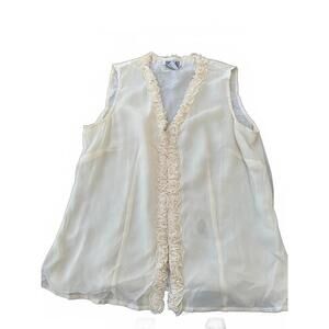 Robbie Bee Silk Ruffle Blouse Size 10 Ivory